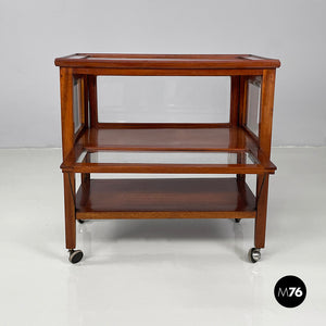Cart with bar compartment in wood and glass, late 1800s
