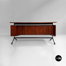 将图片加载到图库查看器，Desk in wood, black metal and brass, 1960s
