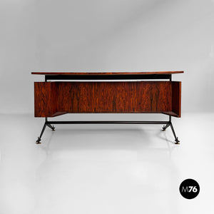 Desk in wood, black metal and brass, 1960s