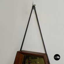 Load image into Gallery viewer, Wall mirror in wood and black leather, 1960s
