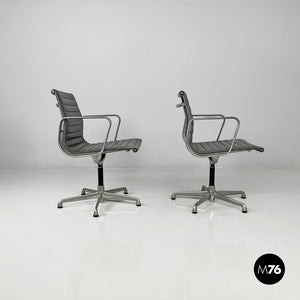 Dark grey leather office chairs by Charles and Ray Eames for ICF, 1970s