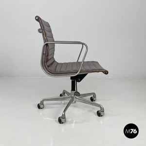 Dark grey leather office chair by Charles and Ray Eames for ICF, 1970s