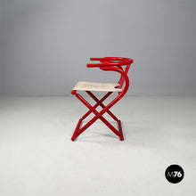 Load image into Gallery viewer, Red wood and fabric folding tub chair, 1980s
