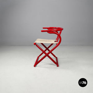 Red wood and fabric folding tub chair, 1980s