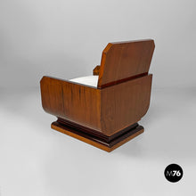 将图片加载到图库查看器，Armchairs in wood and white leatherette, 1930s
