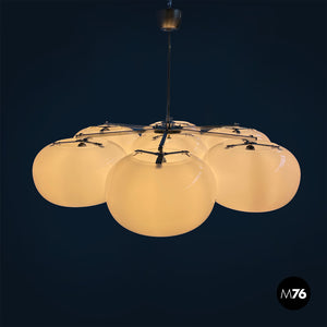 Opaline glass and metal chandelier, 1970s