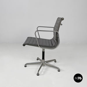 Dark grey leather office chair by Charles and Ray Eames for ICF, 1970s