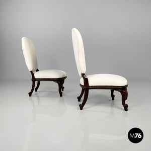 Wooden and white fabric armchairs, 1930s