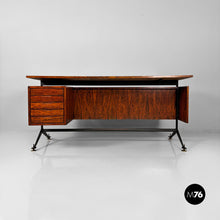 将图片加载到图库查看器，Desk in wood, black metal and brass, 1960s
