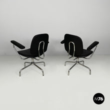 Load image into Gallery viewer, Swivel office chairs in steel and faux leather, 1960s

