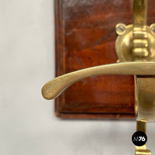 将图片加载到图库查看器，Wall coat rack in wood and brass, 1920s

