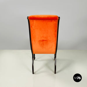 Chair in orange velvet and dark wood, 1950s