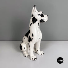 Carica l&#39;immagine nel visualizzatore di Gallery, Black and white ceramic sculpture of Harlequin Great Dane dog, 1980s
