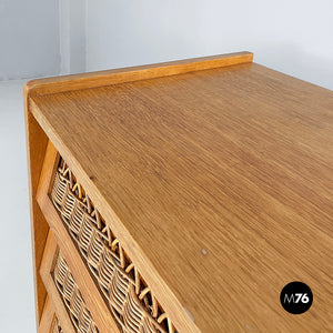 Chest of drawers in wood and rattan, 1960s