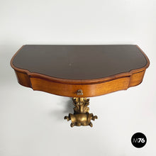 Load image into Gallery viewer, Bedside tables in golden finish wood, brass and glass, 1900s
