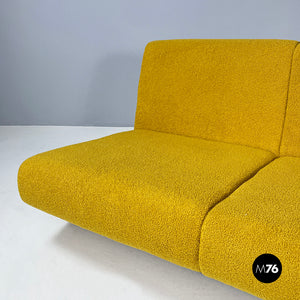 Three-seater sofa in yellow fabric and black wood, 1970s