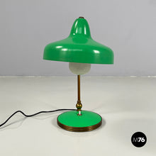 Charger l&#39;image dans la galerie, Adjustable table lamp in green metal and brass, 1950s
