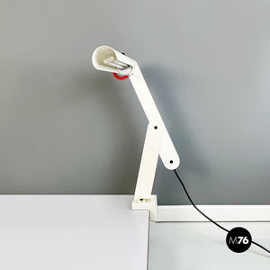 Adjustable white metal table lamp with clamp, 1980s