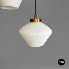 将图片加载到图库查看器，Three-light chandelier in glass and black metal, 1950s
