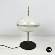 Load image into Gallery viewer, Table lamp in molded glass, brass and black metal, 1960s
