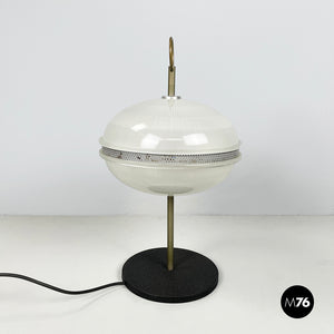 Table lamp in molded glass, brass and black metal, 1960s