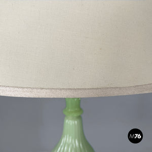 Floor lamp in fabric and green opaline glass, 1930s