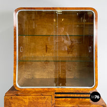 将图片加载到图库查看器，Asymmetrical wooden sideboard with glass display cabinet, 1920s
