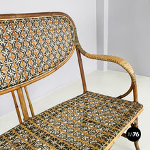 Load image into Gallery viewer, Two-seater outdoor bench in rattan, early 1900s
