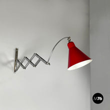 Charger l&#39;image dans la galerie, Pantograph wall lamp in red metal, 1960s
