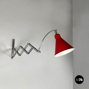 Pantograph wall lamp in red metal, 1960s