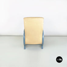 Load image into Gallery viewer, Armchair in beige leather and light blue wood, 1980s
