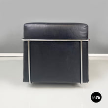 Load image into Gallery viewer, Armchair in black leather and metal, 1980s
