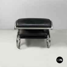 Carica l'immagine nel visualizzatore di Gallery, Black faux leather and steel armchair, 1980s
