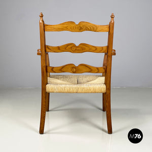 Armchairs in woven straw and wood, 1940s