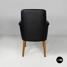 Load image into Gallery viewer, Armchairs in black leather and wood, 1960s
