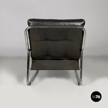 Charger l'image dans la galerie, Armchairs in metal and black faux leather, 1970s
