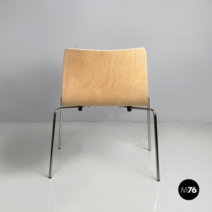 Chair in light wood and metal, 1980s