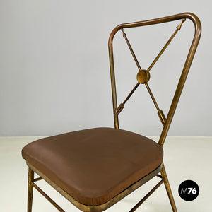 Chair in brass and brown fabric, 1950s