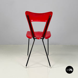 Chair in red plastic and black metal, 1960s