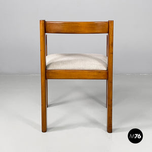 Chairs in wood and beige fabric, 1970s