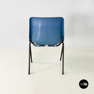 Stackable chairs in blue plastic and black metal, 2000s