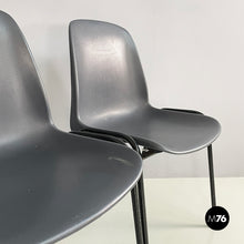 Carica l&#39;immagine nel visualizzatore di Gallery, Stackable chairs in grey  plastic and black metal, 2000s
