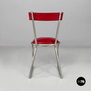 Chairs in red faux leather and metal, 1930s