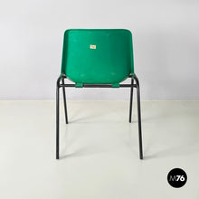 Load image into Gallery viewer, Stackable chairs in green plastic and black metal, 2000s
