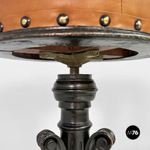 Load image into Gallery viewer, Stool in wood and brown leather, 1930s
