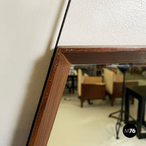 Wall mirror in wood and black leather, 1960s