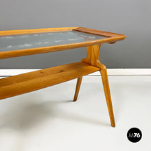 Load image into Gallery viewer, Coffee table in wood and decorated glass, 1950s
