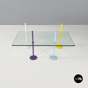 Coffe table in glass and metal rods, 1980s