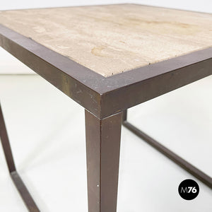 Square coffee table in travertine and metal, 1970s