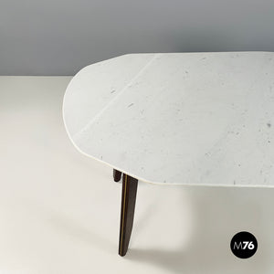 Dining table in marble, wood and bass, 1960s